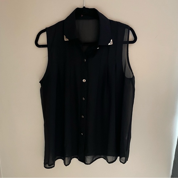 No Tag, Western Style Sheer Gold Details Tank Top, Size L - Picture 1 of 8